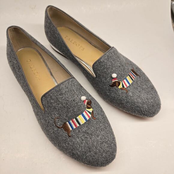 Talbots Ryan Gray Flannel Novelty Loafers with Holiday Dachshund Dog - Size 9W - Picture 3 of 11